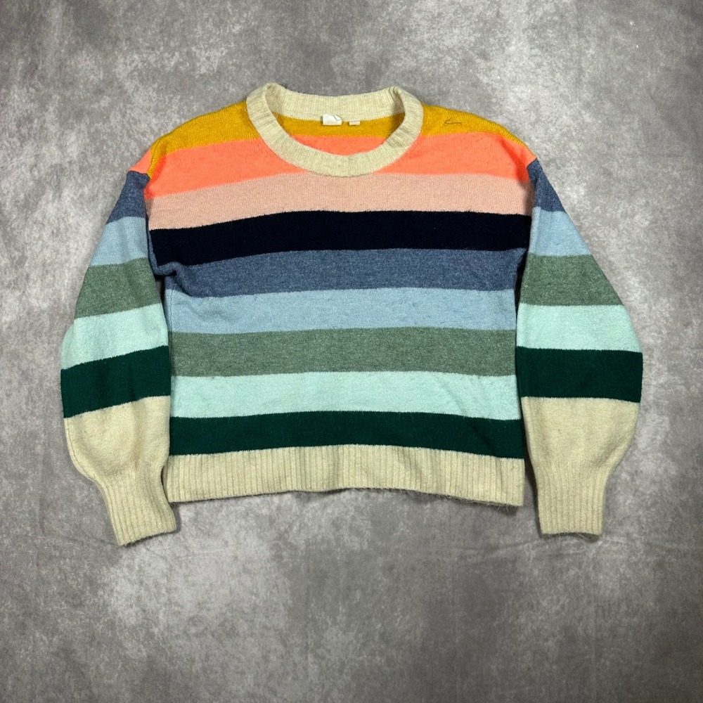 Gap Rainbow Striped Crewneck Knit Sweater Womens XS Multi Color Long Sleeve Cozy